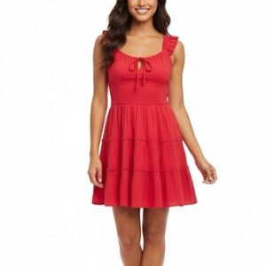 Aeropostale Scoop-Neck Smocked Boho Coastal Cowgirl Milkmaid Dress Red Small